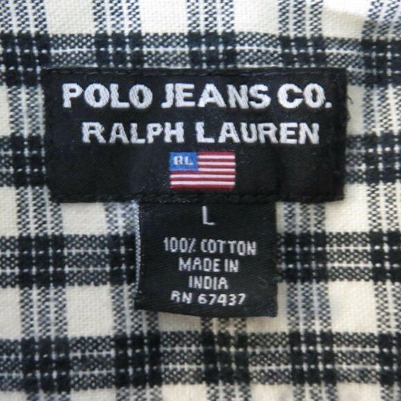 Vintage Ralph Lauren Polo Jeans Co L Black White Plaid Heavy Cotton Twill Shirt - Picture 9 of 10